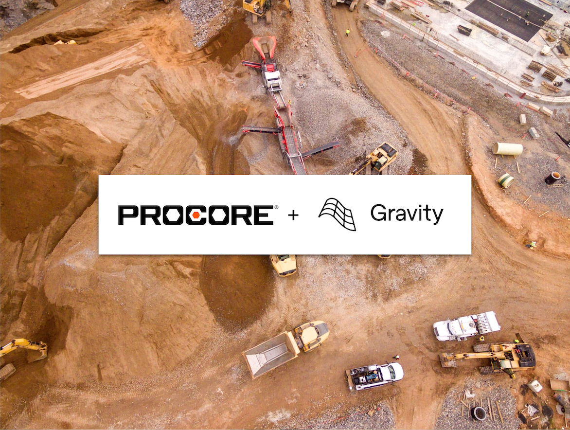 Logos of Procore and Gravity on top of a construction site